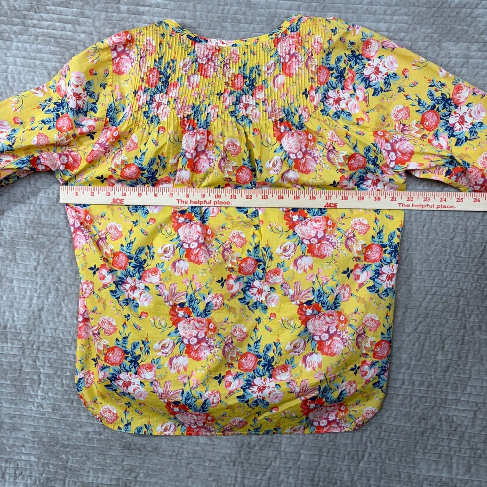 J.Crew Liberty Fabric Floral Pintuck Blouse Yellow Pink Cotton Size 8 - Picture 6 of 11
